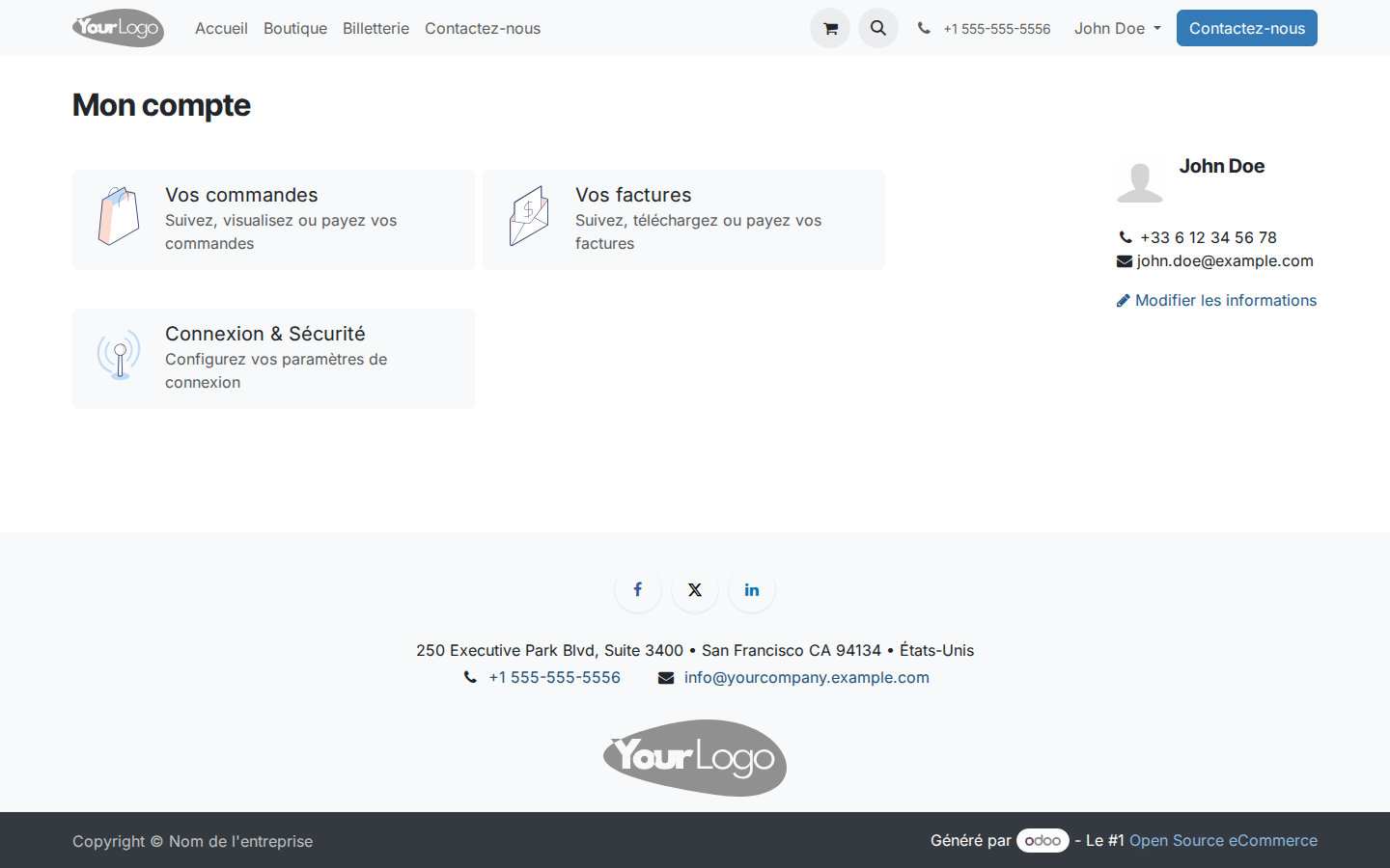 Page Mon Compte dans le portail client